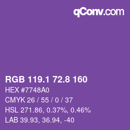 カラーコード: RGB 119.1 72.8 160 | qconv.com