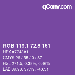 カラーコード: RGB 119.1 72.8 161 | qconv.com