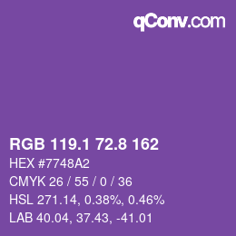 カラーコード: RGB 119.1 72.8 162 | qconv.com