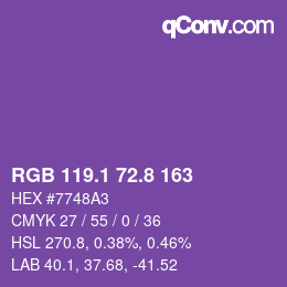 カラーコード: RGB 119.1 72.8 163 | qconv.com