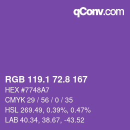カラーコード: RGB 119.1 72.8 167 | qconv.com