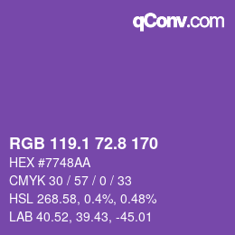 カラーコード: RGB 119.1 72.8 170 | qconv.com