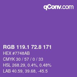 カラーコード: RGB 119.1 72.8 171 | qconv.com