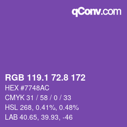 カラーコード: RGB 119.1 72.8 172 | qconv.com