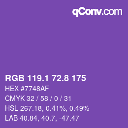 カラーコード: RGB 119.1 72.8 175 | qconv.com