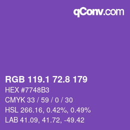 カラーコード: RGB 119.1 72.8 179 | qconv.com