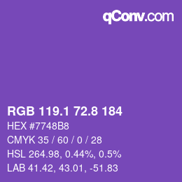カラーコード: RGB 119.1 72.8 184 | qconv.com