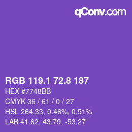 カラーコード: RGB 119.1 72.8 187 | qconv.com