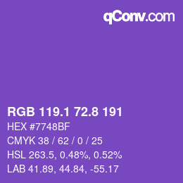 カラーコード: RGB 119.1 72.8 191 | qconv.com