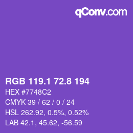 カラーコード: RGB 119.1 72.8 194 | qconv.com