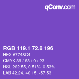 カラーコード: RGB 119.1 72.8 196 | qconv.com