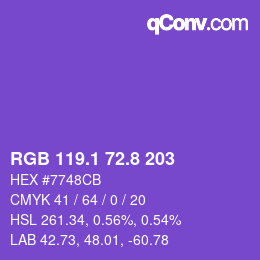カラーコード: RGB 119.1 72.8 203 | qconv.com