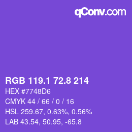 カラーコード: RGB 119.1 72.8 214 | qconv.com