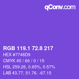 カラーコード: RGB 119.1 72.8 217 | qconv.com