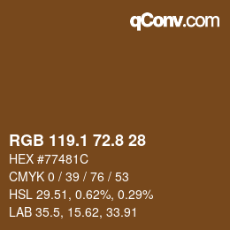 Color code: RGB 119.1 72.8 28 | qconv.com