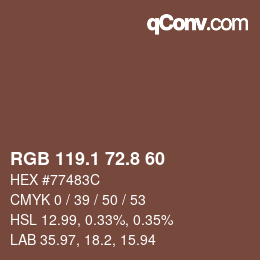 カラーコード: RGB 119.1 72.8 60 | qconv.com