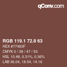 カラーコード: RGB 119.1 72.8 63 | qconv.com