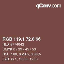 Color code: RGB 119.1 72.8 66 | qconv.com