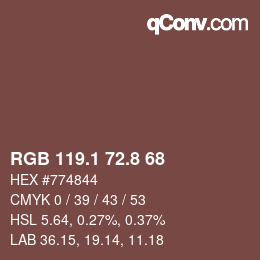 Color code: RGB 119.1 72.8 68 | qconv.com