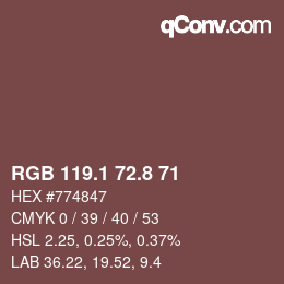Color code: RGB 119.1 72.8 71 | qconv.com