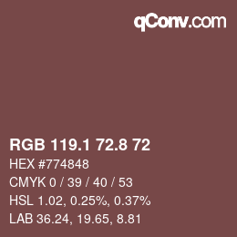 Color code: RGB 119.1 72.8 72 | qconv.com