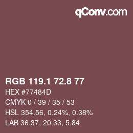 Farbcode: RGB 119.1 72.8 77 | qconv.com