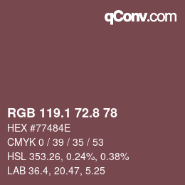 Color code: RGB 119.1 72.8 78 | qconv.com