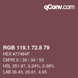 カラーコード: RGB 119.1 72.8 79 | qconv.com