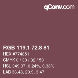 Color code: RGB 119.1 72.8 81 | qconv.com