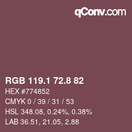 Color code: RGB 119.1 72.8 82 | qconv.com