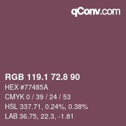 Color code: RGB 119.1 72.8 90 | qconv.com