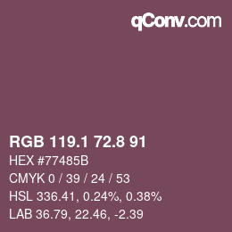Color code: RGB 119.1 72.8 91 | qconv.com