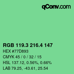カラーコード: RGB 119.3 216.4 147 | qconv.com