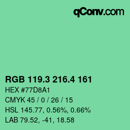 カラーコード: RGB 119.3 216.4 161 | qconv.com