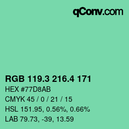 カラーコード: RGB 119.3 216.4 171 | qconv.com