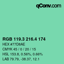 カラーコード: RGB 119.3 216.4 174 | qconv.com