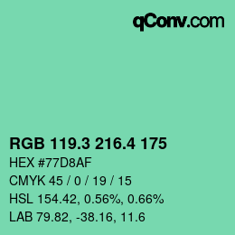 カラーコード: RGB 119.3 216.4 175 | qconv.com