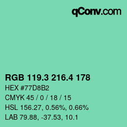 カラーコード: RGB 119.3 216.4 178 | qconv.com