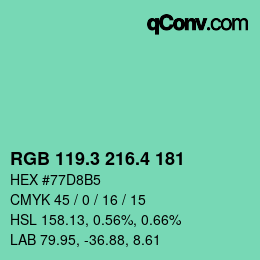 カラーコード: RGB 119.3 216.4 181 | qconv.com