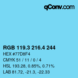 カラーコード: RGB 119.3 216.4 244 | qconv.com