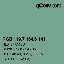 カラーコード: RGB 119.7 164.6 141 | qconv.com