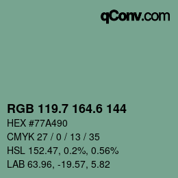 カラーコード: RGB 119.7 164.6 144 | qconv.com