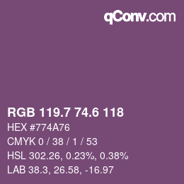 カラーコード: RGB 119.7 74.6 118 | qconv.com