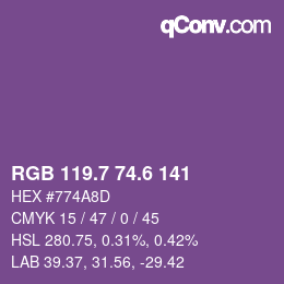 カラーコード: RGB 119.7 74.6 141 | qconv.com