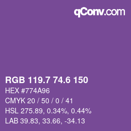 カラーコード: RGB 119.7 74.6 150 | qconv.com