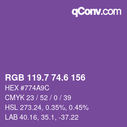 カラーコード: RGB 119.7 74.6 156 | qconv.com