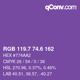 カラーコード: RGB 119.7 74.6 162 | qconv.com