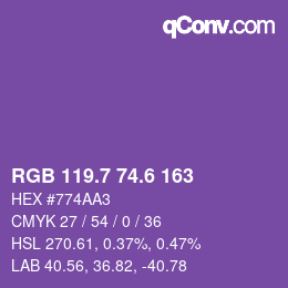カラーコード: RGB 119.7 74.6 163 | qconv.com
