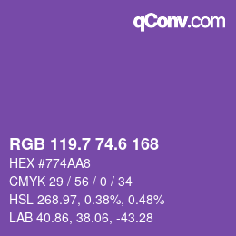カラーコード: RGB 119.7 74.6 168 | qconv.com