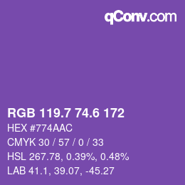 カラーコード: RGB 119.7 74.6 172 | qconv.com
